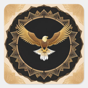 Goldener Adler Geometrisches Mandala 🖼️ Majestäti Quadratischer Aufkleber