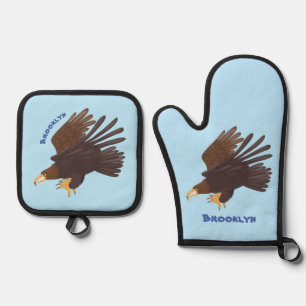Goldener Adler, lustige Cartoon-Illustration Ofenhandschuh & Topflappen-Set