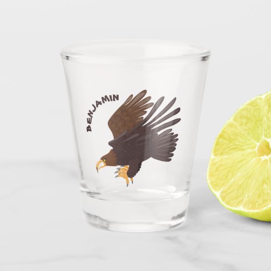Goldener Adler, lustige Cartoon-Illustration Schnapsglas (Vorderseite)