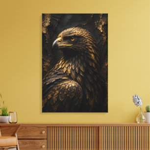 Goldener Adler Skulptural 3D Luxus Feine Kunst  Leinwanddruck
