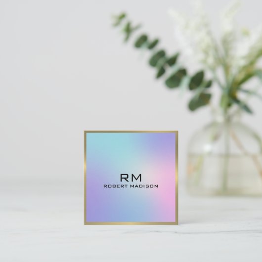 Goldener Akzent in Rosa und Blau Quadratische Visitenkarte (Stehend Vorderseite)