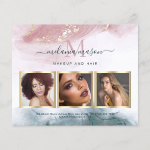 Goldener Alkohol-Tinten-Blush-Blauer Wasserfarben- Flyer