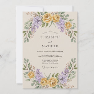 Goldener Amethyst-Kranz Hochzeit Einladung
