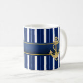 Goldener Anker an blauen Streifen Kaffeetasse (VorderseiteRechts)