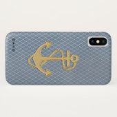 Goldener Anker auf Blue Custom Case-Mate iPhone Hülle (Rückseite (Horizontal))