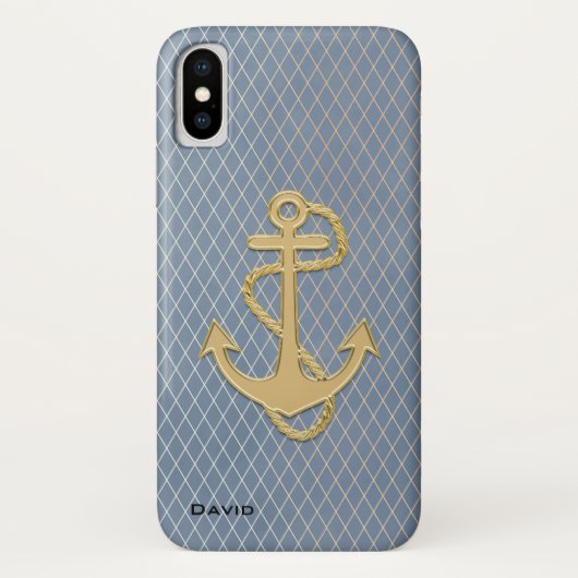 Goldener Anker auf Blue Custom Case-Mate iPhone Hülle (Rückseite)