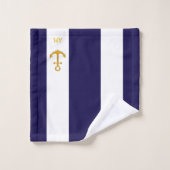 Goldener Anker auf marineblau und weiß gestreift Badhandtuch Set (Waschlappen)