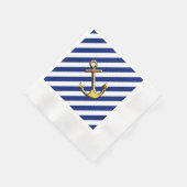 Goldener Anker auf Marinestreifen Serviette (Ecke)