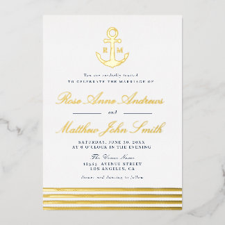 goldener Anker nautische Hochzeitseinladung Folieneinladung