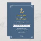 Goldener Anker Royal Blue Nautical Wedites Einladung (Vorne/Hinten)