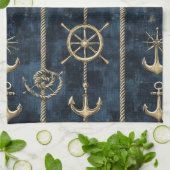 Goldener Anker & Steuer Nautical Muster Geschirrtuch (Gefaltet)