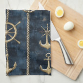Goldener Anker & Steuer Nautical Muster Geschirrtuch (Viertel Falte)