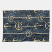 Goldener Anker & Steuer Nautical Muster Geschirrtuch (Horizontal)