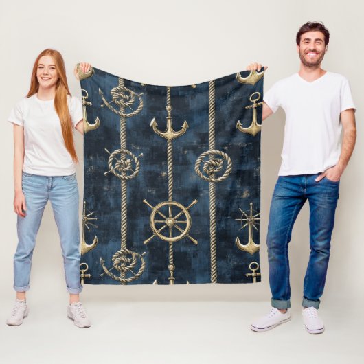 Goldener Anker & Steuer Nautilus-Muster Fleecedecke (Beispiel)