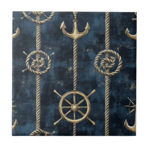 Goldener Anker & Steuer Nautilus-Muster Fliese