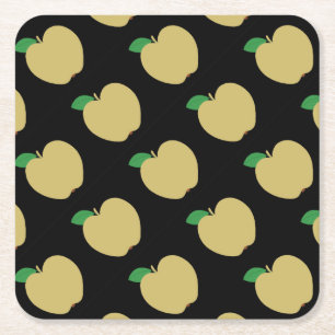 Goldener Apfel auf schwarz Rechteckiger Pappuntersetzer