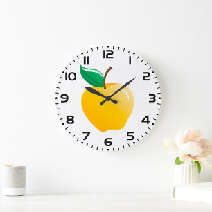 Goldener Apfel Helles Gelbes Obst Große Wanduhr