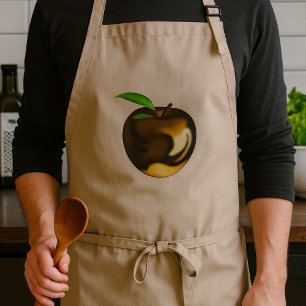 Goldener Apfel mit Blatt Glänzend Metallisch Schürze