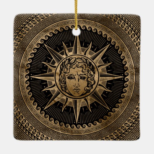 Goldener Apollo-Sonnengott auf griechischer Keramikornament (Rückseite)