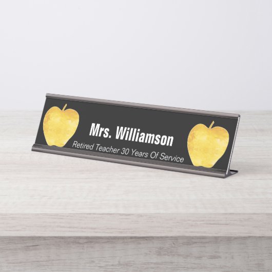 Goldener Apple pensionierter Schreibtischnamensplakette (Vorderseite )