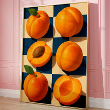 Goldener Aprikosen-Schachbrett-Kunstprint, Küche 
