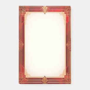Goldener Art Deco Rahmen auf Rot Post-it Klebezettel