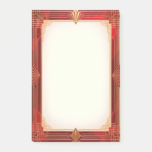 Goldener Art Deco Rahmen auf Rot Post-it Klebezettel (Vorderseite)