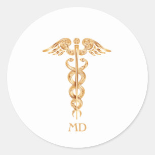 Goldener Arzt Caduceus Runder Aufkleber