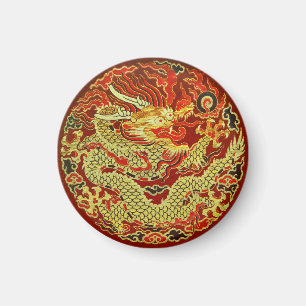 Goldener asiatischer Drache gestickt auf Magnet