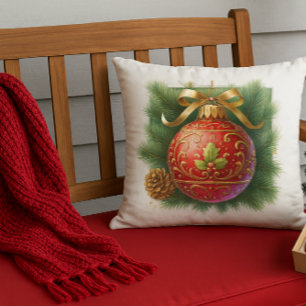 Goldener Aufschwung roter Schmuck & Kiefer  Kissen