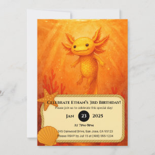 Goldener Axolotl im Korallenriff-Geburtstag  Einladung
