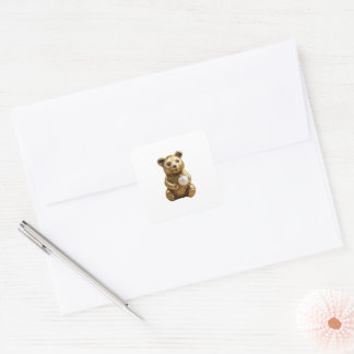 Goldener Bär mit weißer Perle in den Händen Ohrrin Quadratischer Aufkleber