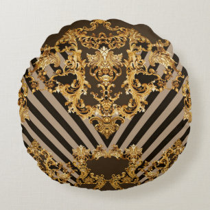 Goldener Barock: geometrisches Musterdesign Rundes Kissen