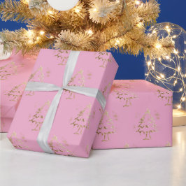 Goldener Baum auf Light Pink Weihnachten Geschenkpapier
