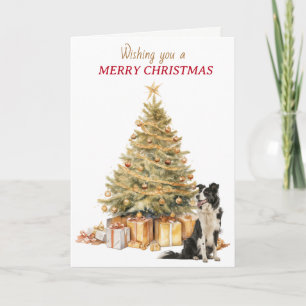 Goldener Baum Border Collie Weihnachtskarte Feiertagskarte