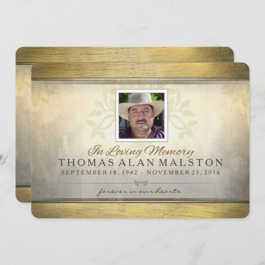 Goldener Baum des Leben-Erinnerungsservice-Fotos Einladung (Vorne/Hinten)