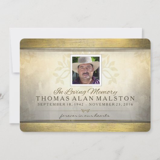 Goldener Baum des Leben-Erinnerungsservice-Fotos Einladung (Vorderseite)