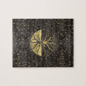 Goldener Baum des Lebens auf hölzerner Puzzle (Horizontal)