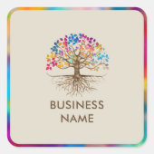 Goldener Baum des Lebens - farbenfrohe Blätter Quadratischer Aufkleber (Vorderseite)