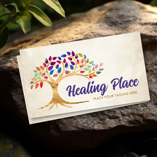 Goldener Baum des Lebens farbenfrohe Blätter Visitenkarte