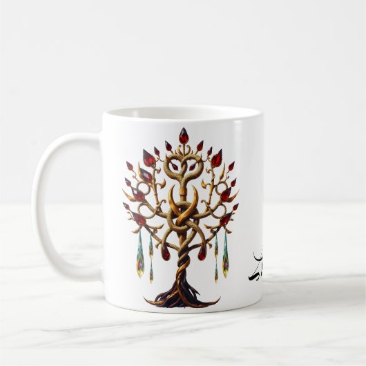 Goldener Baum des Lebens mit roten Edelsteinen Kaffeetasse (Links)