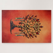 Goldener Baum des Lebens mit roten Edelsteinen Puzzle (Horizontal)