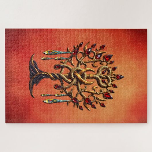 Goldener Baum des Lebens mit roten Edelsteinen Puzzle (Horizontal)