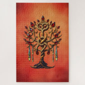 Goldener Baum des Lebens mit roten Edelsteinen Puzzle (Vertikal)