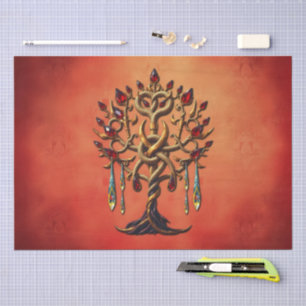 Goldener Baum des Lebens mit roten Edelsteinen Seidenpapier