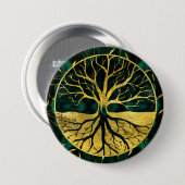 Goldener Baum des Lebens Yggdrasil auf Malachit Button (Vorne & Hinten)