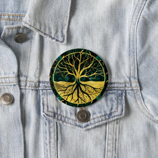 Goldener Baum des Lebens Yggdrasil auf Malachit Button (Beispiel)