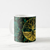 Goldener Baum des Lebens Yggdrasil auf Malachit Kaffeetasse (Vorderseite Links)