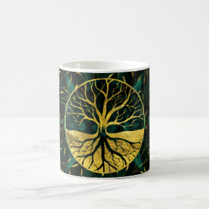 Goldener Baum des Lebens Yggdrasil auf Malachit Kaffeetasse
