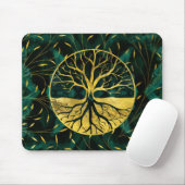 Goldener Baum des Lebens Yggdrasil auf Malachit Mousepad (Mit Mouse)